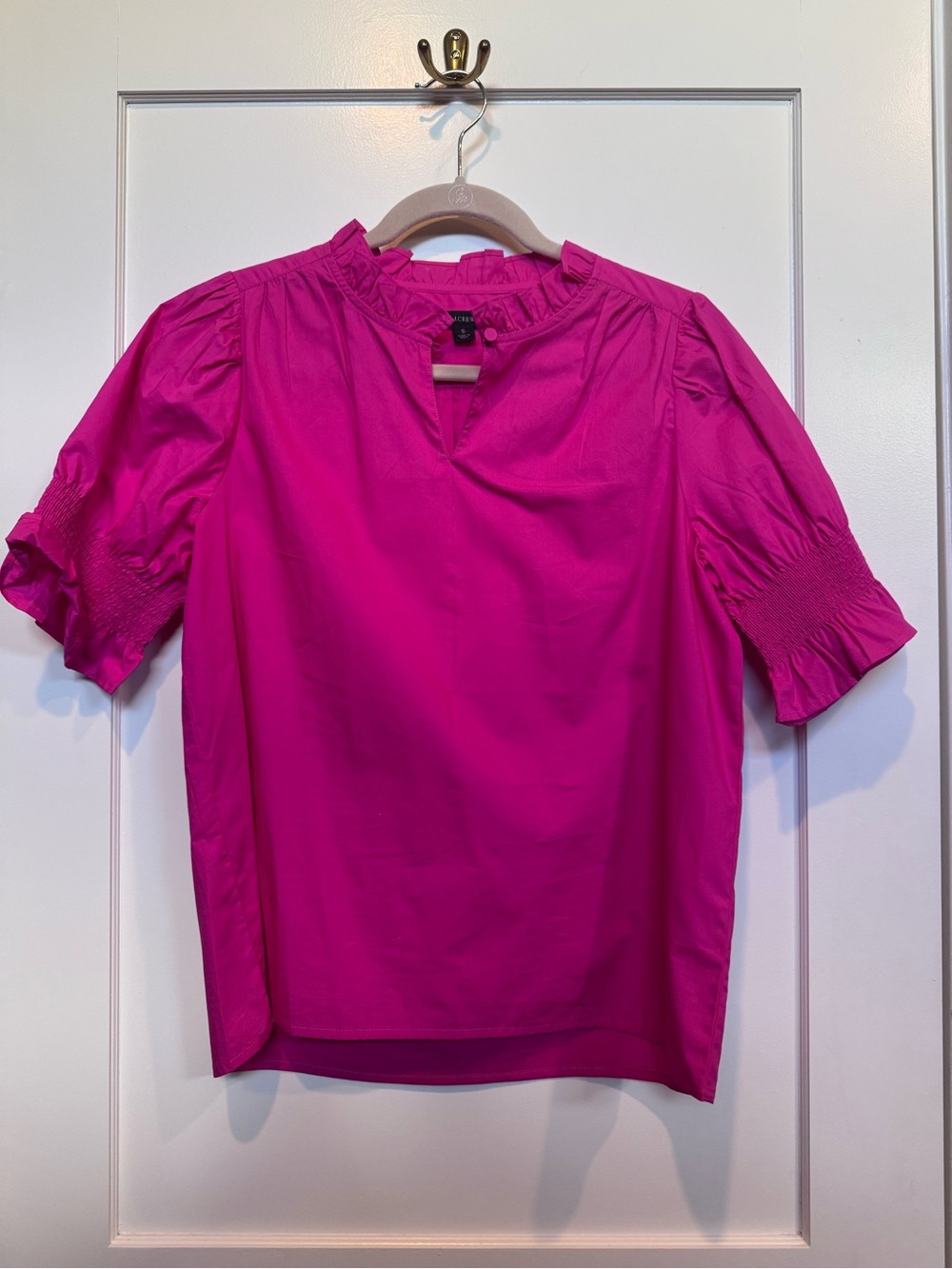 J. Crew Ruffle Neck Short Sleeve Blouse Size Small